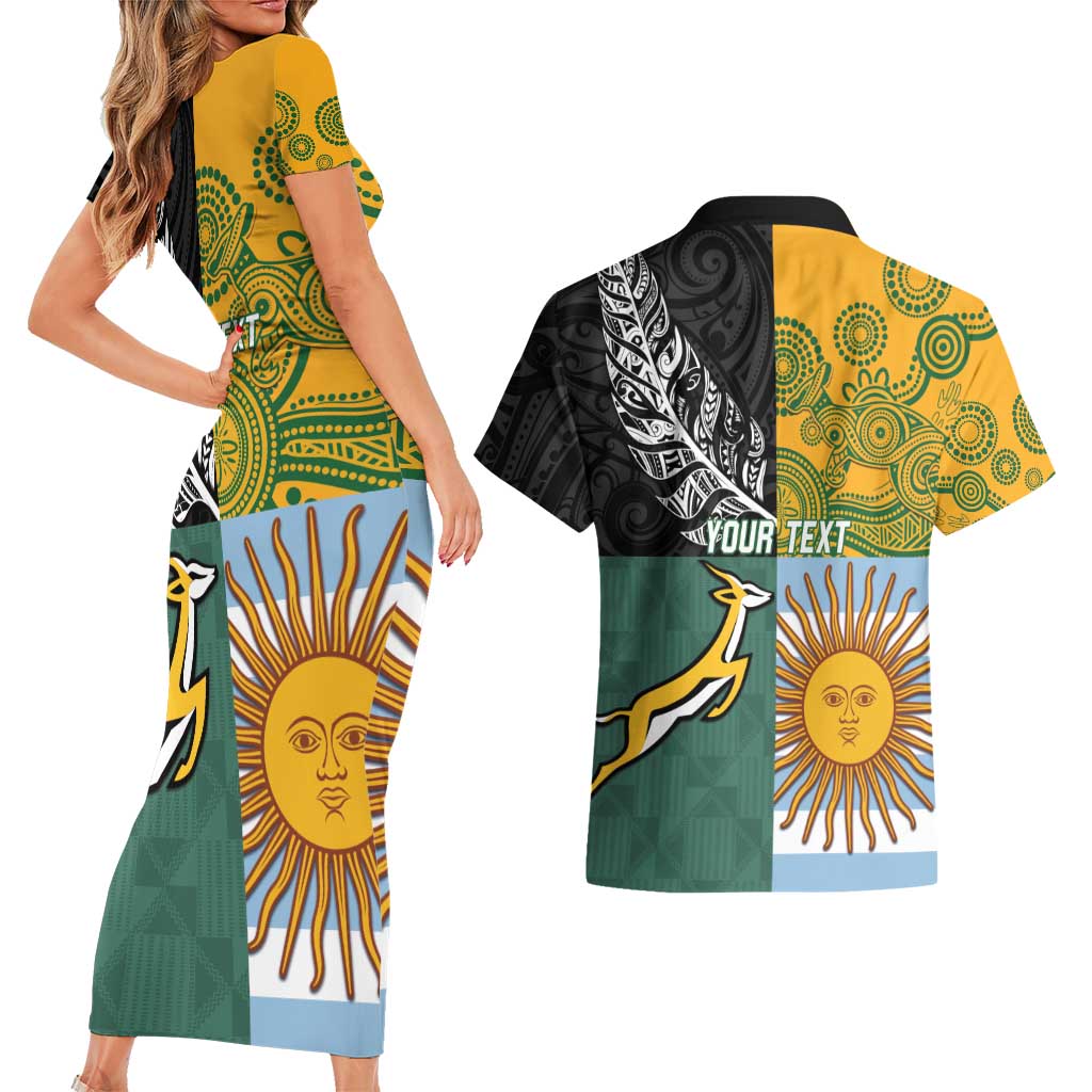 Personalised Rugby 2025 Championship Couples Matching Short Sleeve Bodycon Dress and Hawaiian Shirt Combination of Southern Hemisphere Countries - Aussie Hoodie