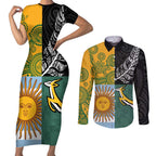 Personalised Rugby 2025 Championship Couples Matching Short Sleeve Bodycon Dress and Long Sleeve Button Shirt Combination of Southern Hemisphere Countries - Aussie Hoodie