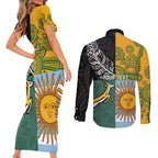 Personalised Rugby 2025 Championship Couples Matching Short Sleeve Bodycon Dress and Long Sleeve Button Shirt Combination of Southern Hemisphere Countries - Aussie Hoodie