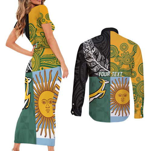 Personalised Rugby 2025 Championship Couples Matching Short Sleeve Bodycon Dress and Long Sleeve Button Shirt Combination of Southern Hemisphere Countries - Aussie Hoodie