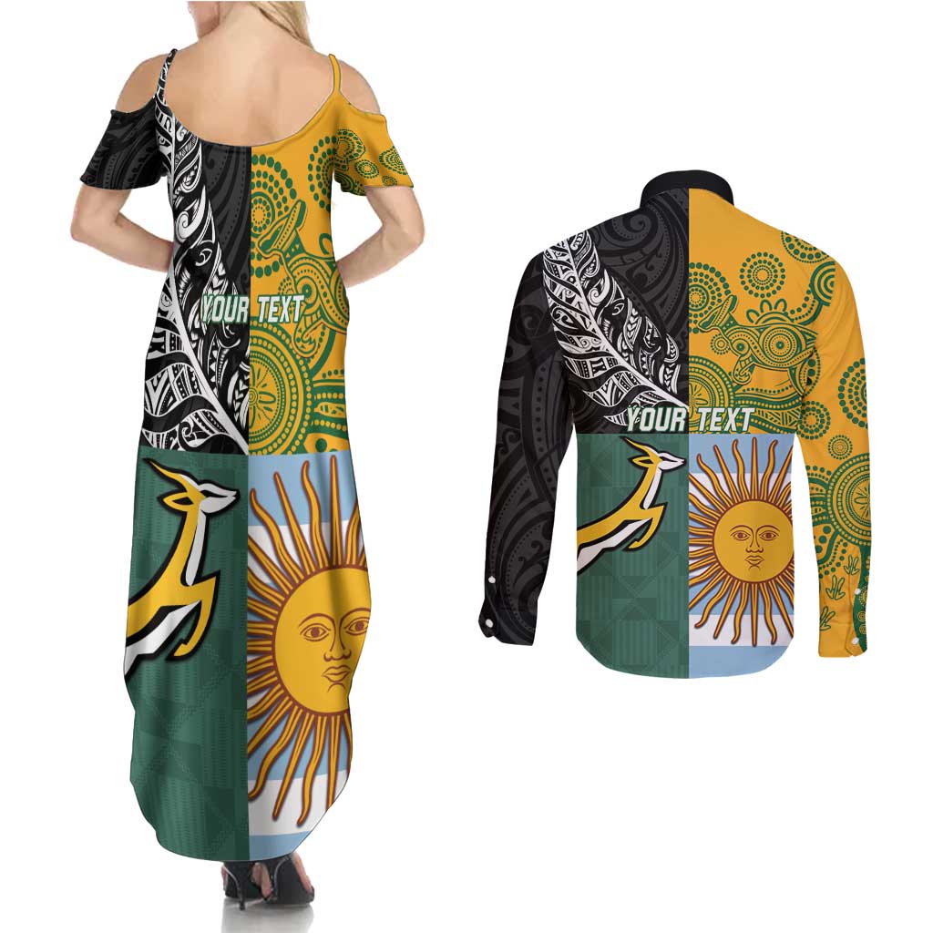 Personalised Rugby 2025 Championship Couples Matching Summer Maxi Dress and Long Sleeve Button Shirt Combination of Southern Hemisphere Countries - Aussie Hoodie