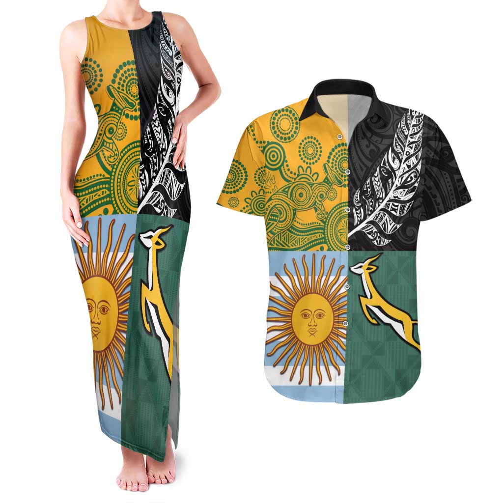Personalised Rugby 2025 Championship Couples Matching Tank Maxi Dress and Hawaiian Shirt Combination of Southern Hemisphere Countries - Aussie Hoodie