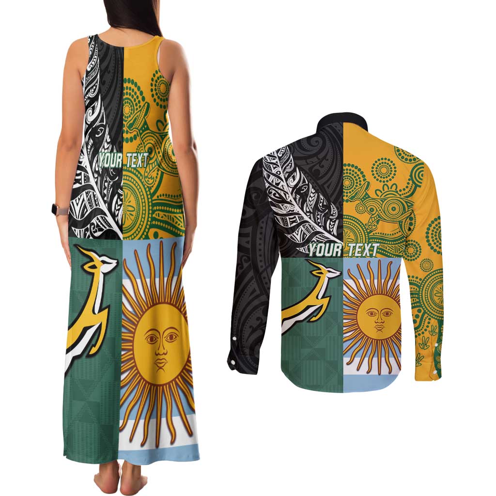 Personalised Rugby 2025 Championship Couples Matching Tank Maxi Dress and Long Sleeve Button Shirt Combination of Southern Hemisphere Countries - Aussie Hoodie