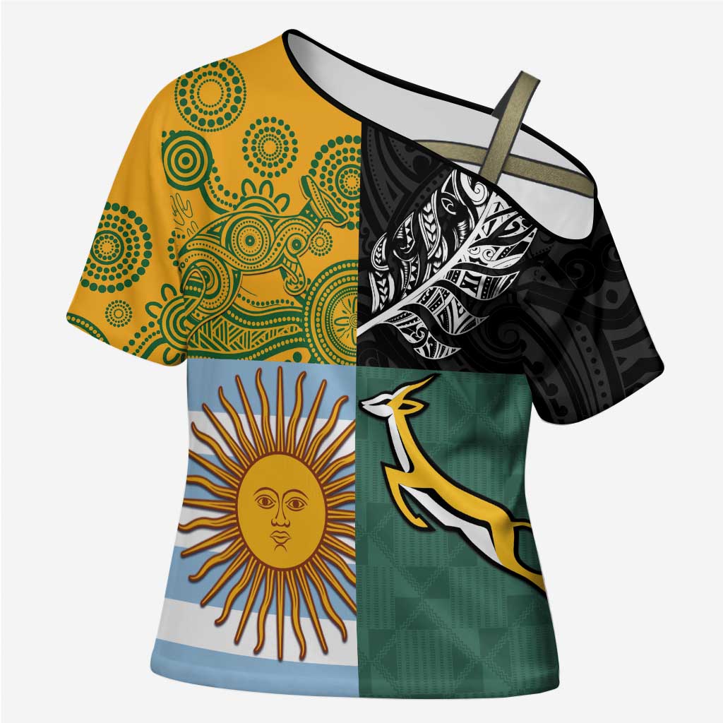Personalised Rugby 2025 Championship Cross Shoulder Shirt Combination of Southern Hemisphere Countries - Aussie Hoodie