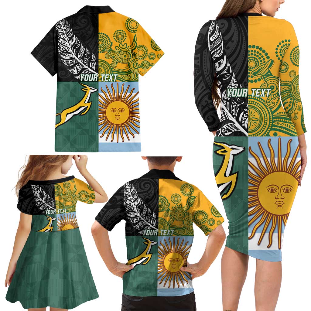Personalised Rugby 2025 Championship Family Matching Long Sleeve Bodycon Dress and Hawaiian Shirt Combination of Southern Hemisphere Countries - Aussie Hoodie