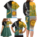 Personalised Rugby 2025 Championship Family Matching Long Sleeve Bodycon Dress and Hawaiian Shirt Combination of Southern Hemisphere Countries - Aussie Hoodie