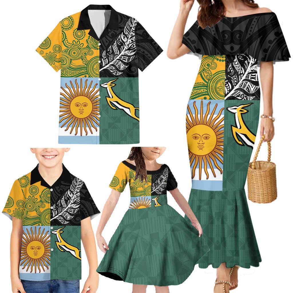 Personalised Rugby 2025 Championship Family Matching Mermaid Dress and Hawaiian Shirt Combination of Southern Hemisphere Countries - Aussie Hoodie