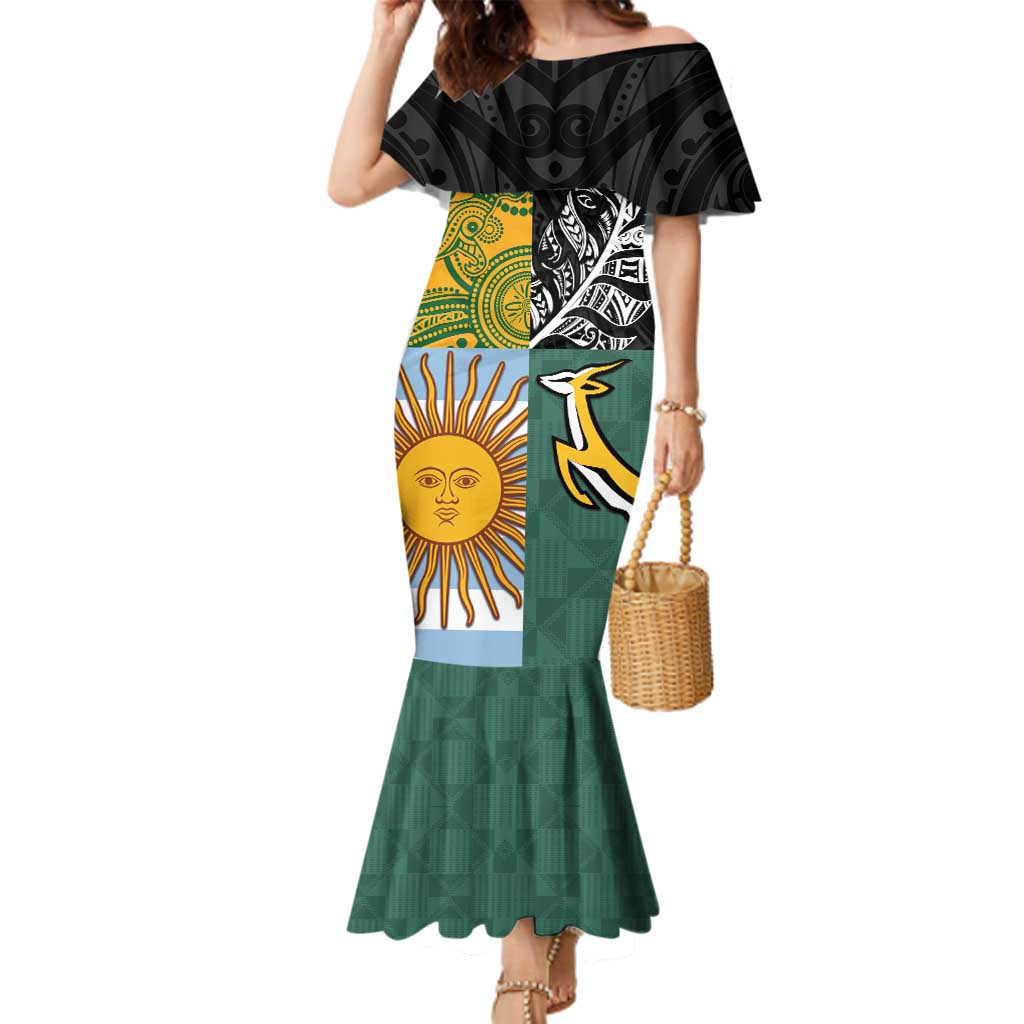 Personalised Rugby 2025 Championship Family Matching Mermaid Dress and Hawaiian Shirt Combination of Southern Hemisphere Countries - Aussie Hoodie