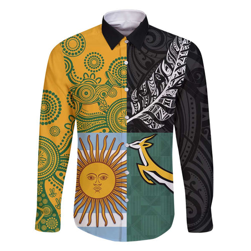 Personalised Rugby 2025 Championship Family Matching Off The Shoulder Long Sleeve Dress and Hawaiian Shirt Combination of Southern Hemisphere Countries - Aussie Hoodie