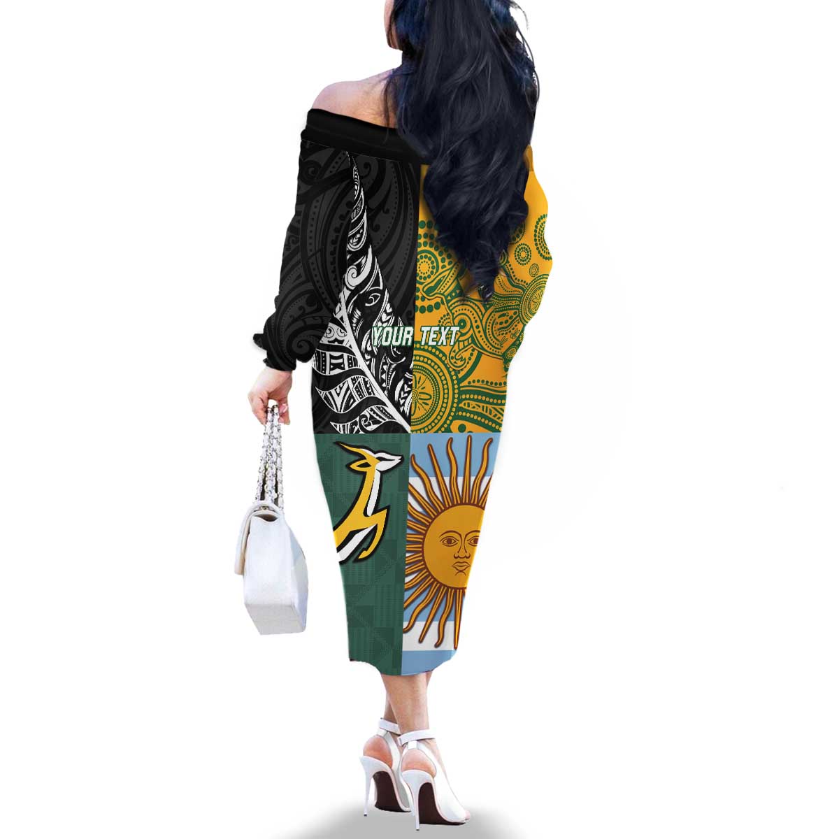 Personalised Rugby 2025 Championship Family Matching Off The Shoulder Long Sleeve Dress and Hawaiian Shirt Combination of Southern Hemisphere Countries - Aussie Hoodie