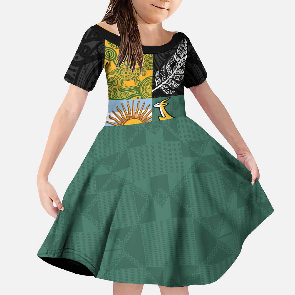 Personalised Rugby 2025 Championship Family Matching Off Shoulder Maxi Dress and Hawaiian Shirt Combination of Southern Hemisphere Countries - Aussie Hoodie