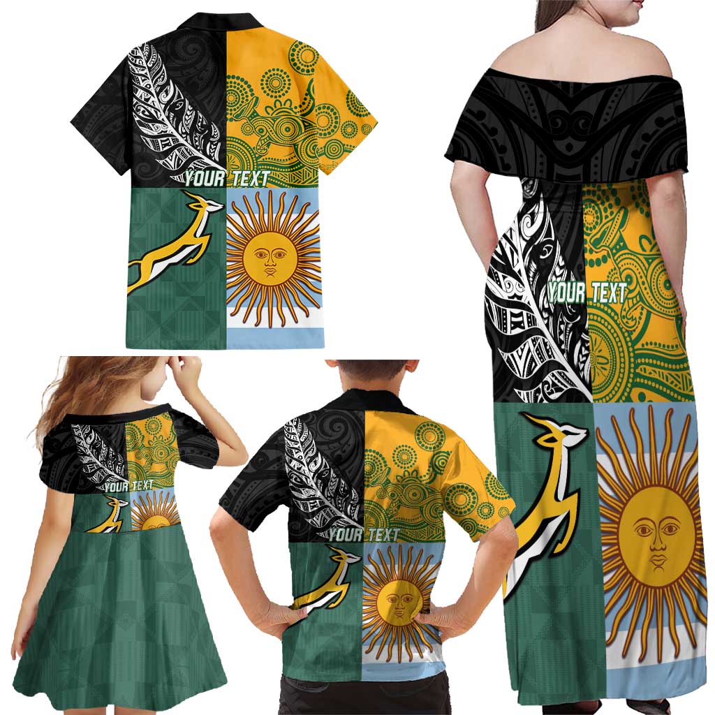 Personalised Rugby 2025 Championship Family Matching Off Shoulder Maxi Dress and Hawaiian Shirt Combination of Southern Hemisphere Countries - Aussie Hoodie