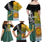 Personalised Rugby 2025 Championship Family Matching Off Shoulder Maxi Dress and Hawaiian Shirt Combination of Southern Hemisphere Countries - Aussie Hoodie