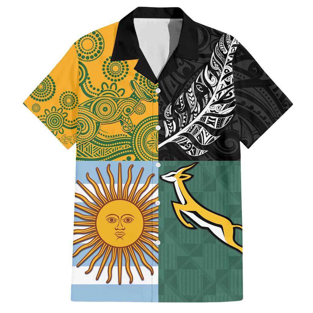 Personalised Rugby 2025 Championship Family Matching Off Shoulder Maxi Dress and Hawaiian Shirt Combination of Southern Hemisphere Countries - Aussie Hoodie