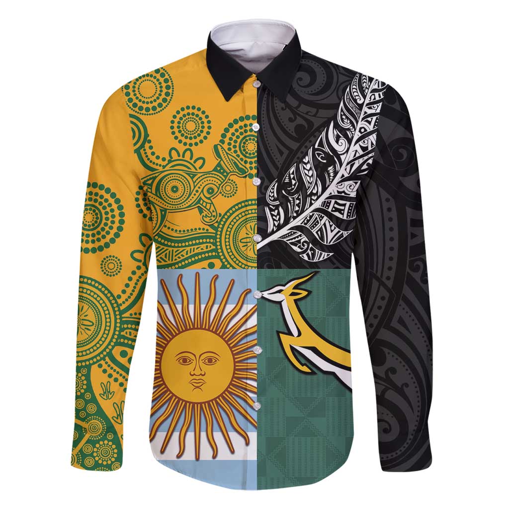 Personalised Rugby 2025 Championship Family Matching Off Shoulder Maxi Dress and Hawaiian Shirt Combination of Southern Hemisphere Countries - Aussie Hoodie