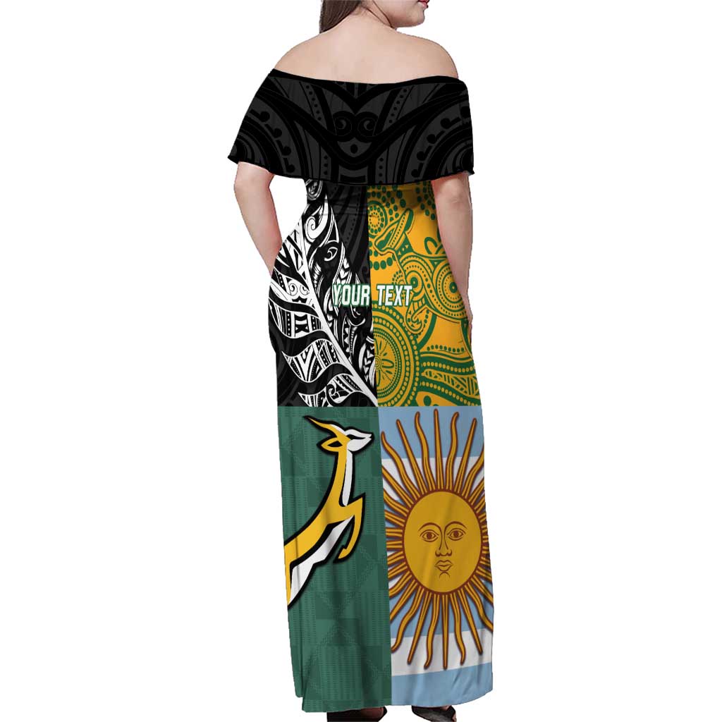 Personalised Rugby 2025 Championship Family Matching Off Shoulder Maxi Dress and Hawaiian Shirt Combination of Southern Hemisphere Countries - Aussie Hoodie