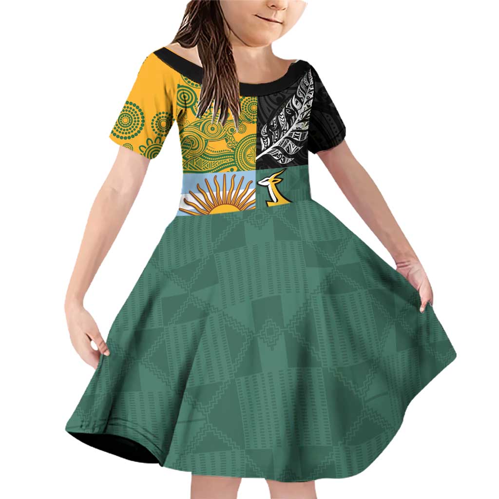 Personalised Rugby 2025 Championship Family Matching Off Shoulder Short Dress and Hawaiian Shirt Combination of Southern Hemisphere Countries - Aussie Hoodie
