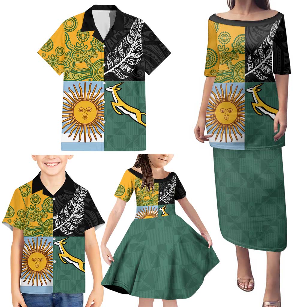 Personalised Rugby 2025 Championship Family Matching Puletasi and Hawaiian Shirt Combination of Southern Hemisphere Countries - Aussie Hoodie