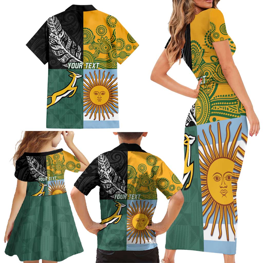 Personalised Rugby 2025 Championship Family Matching Short Sleeve Bodycon Dress and Hawaiian Shirt Combination of Southern Hemisphere Countries - Aussie Hoodie