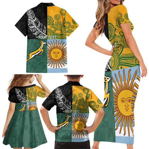 Personalised Rugby 2025 Championship Family Matching Short Sleeve Bodycon Dress and Hawaiian Shirt Combination of Southern Hemisphere Countries - Aussie Hoodie