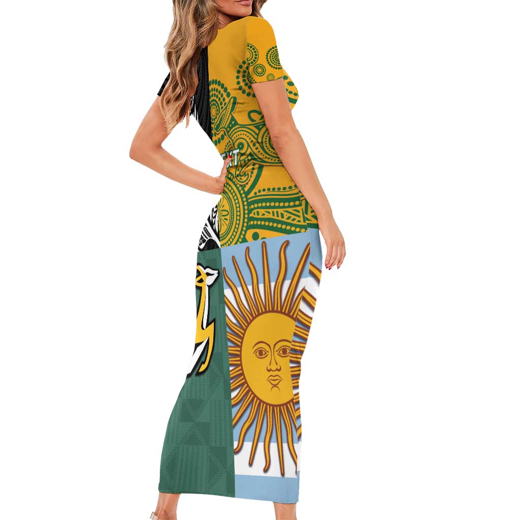 Personalised Rugby 2025 Championship Family Matching Short Sleeve Bodycon Dress and Hawaiian Shirt Combination of Southern Hemisphere Countries - Aussie Hoodie