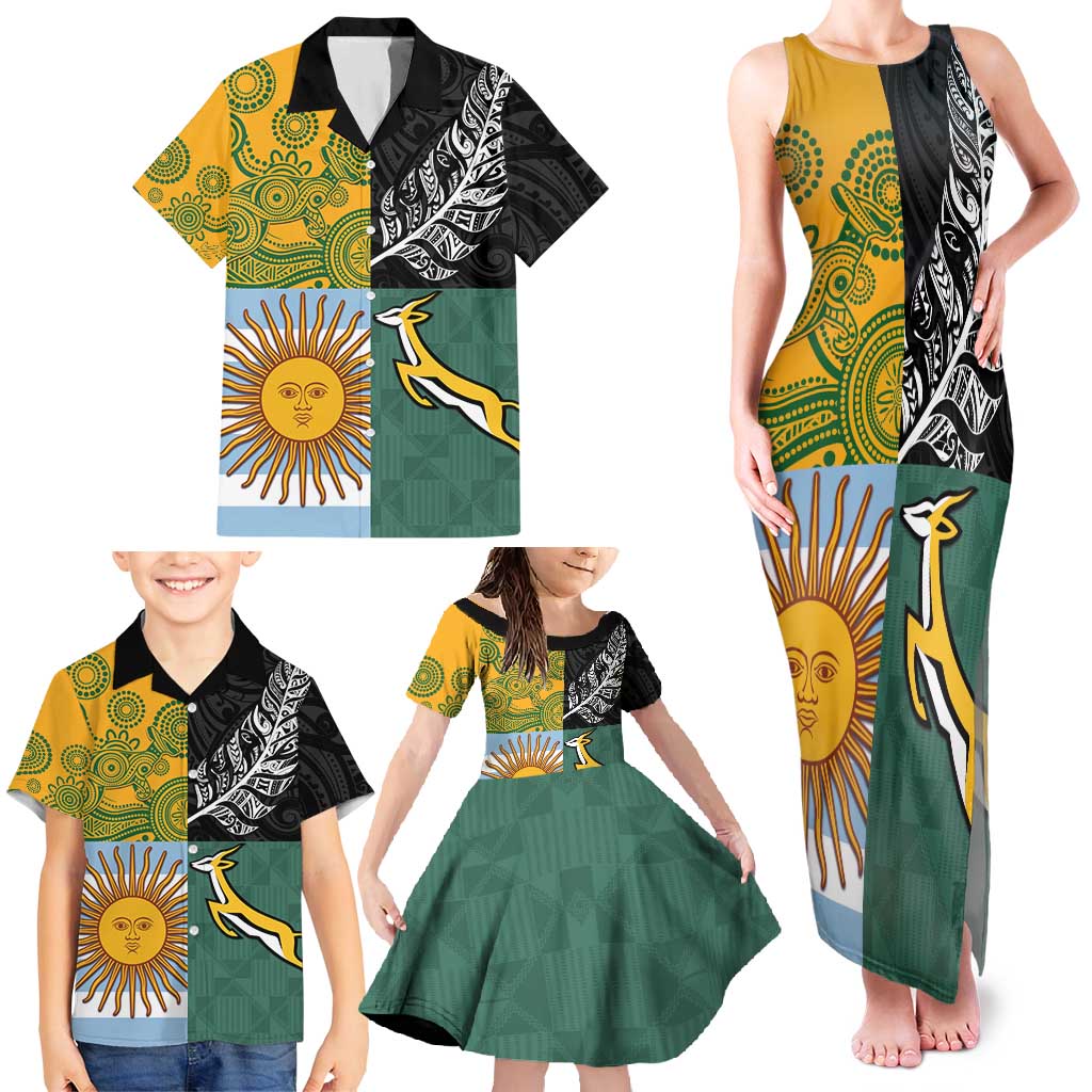 Personalised Rugby 2025 Championship Family Matching Tank Maxi Dress and Hawaiian Shirt Combination of Southern Hemisphere Countries - Aussie Hoodie