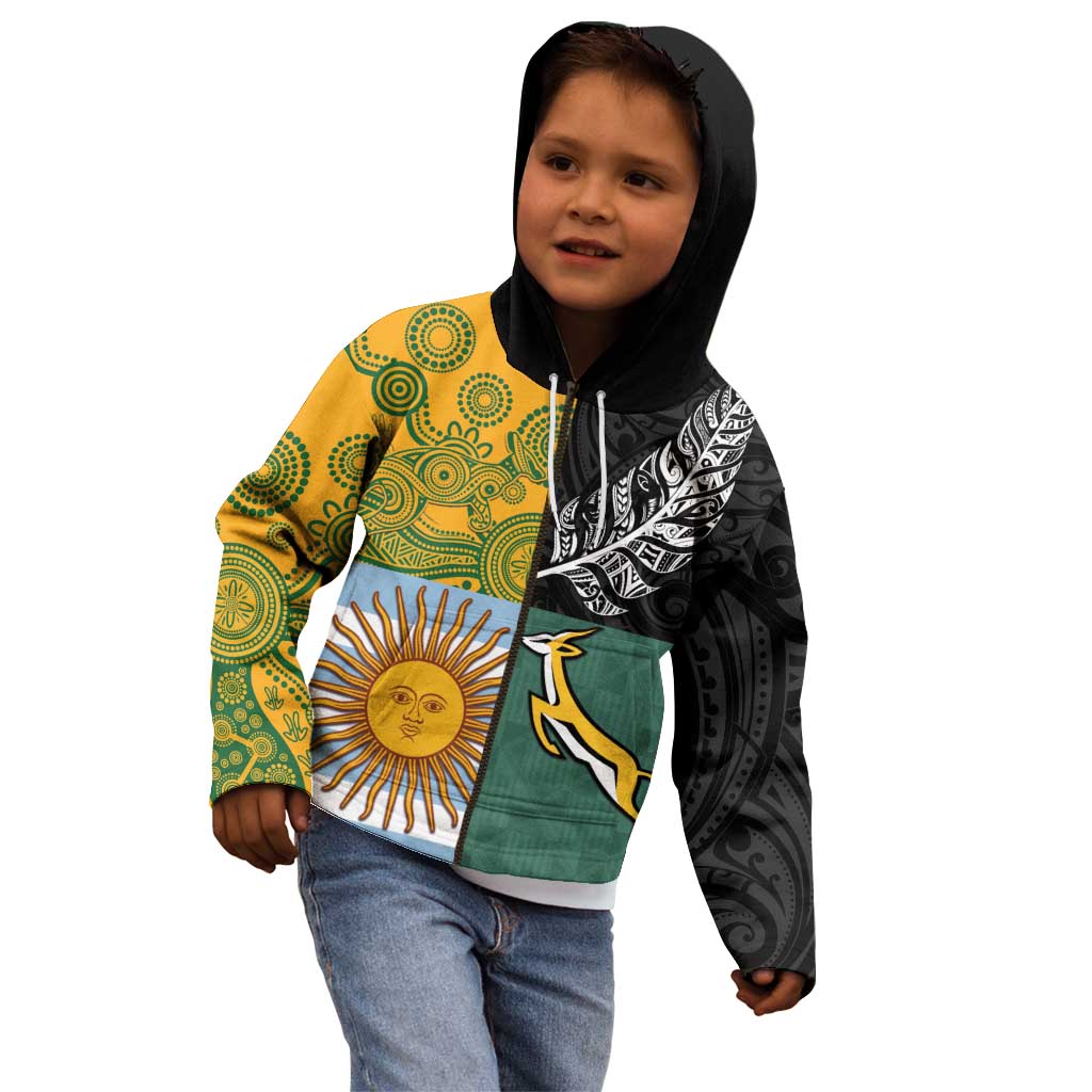 Personalised Rugby 2025 Championship Kid Hoodie Combination of Southern Hemisphere Countries - Aussie Hoodie