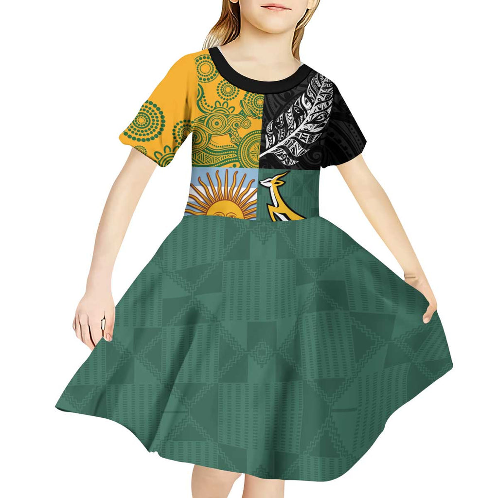 Personalised Rugby 2025 Championship Kid Short Sleeve Dress Combination of Southern Hemisphere Countries - Aussie Hoodie