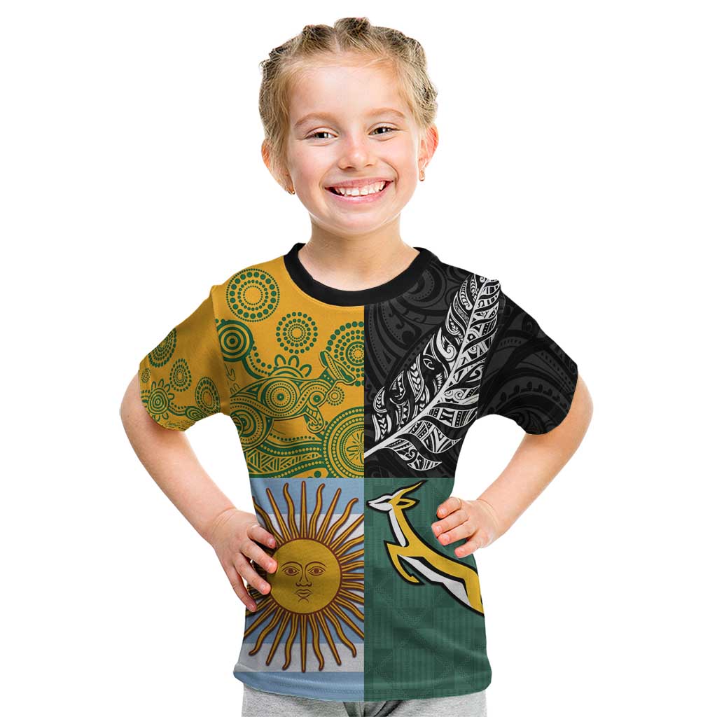 Personalised Rugby 2025 Championship Kid T Shirt Combination of Southern Hemisphere Countries - Aussie Hoodie