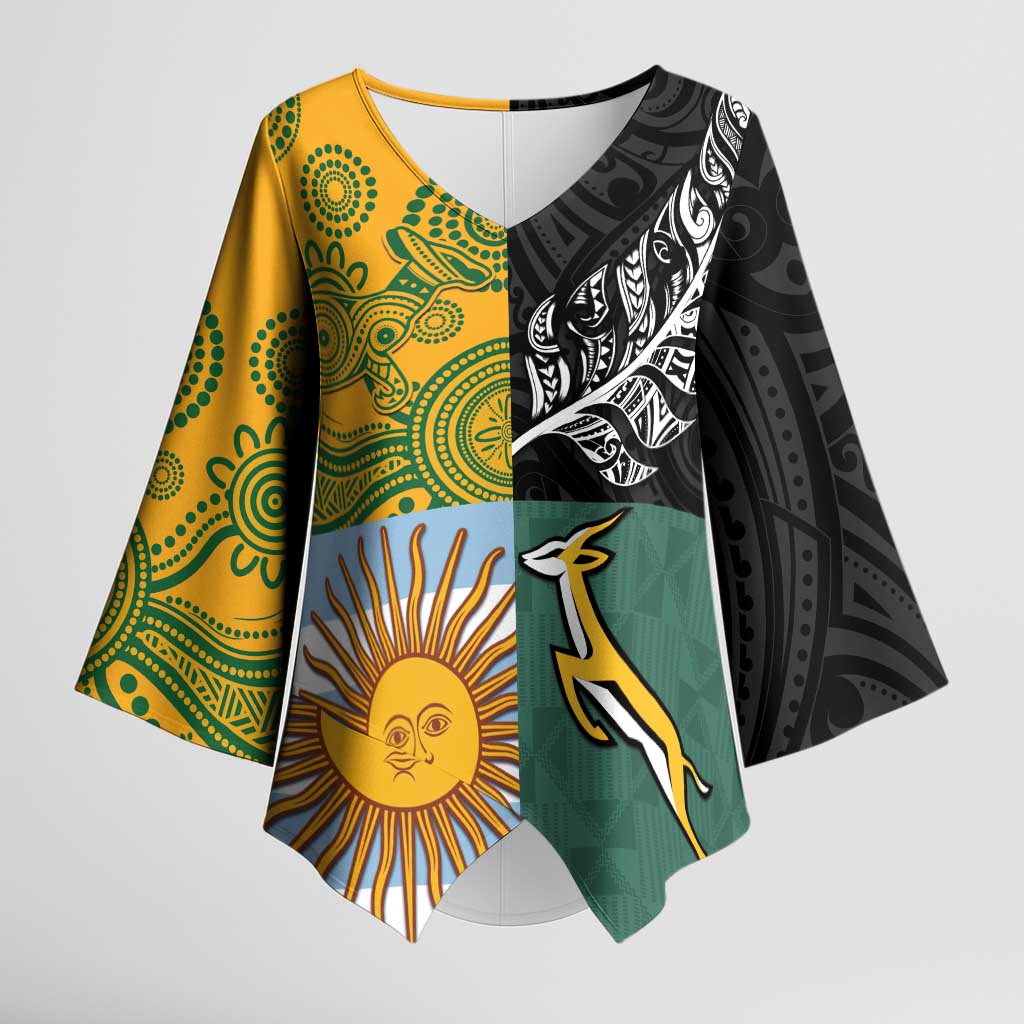 Personalised Rugby 2025 Championship Kimono Sleeve Blouse Combination of Southern Hemisphere Countries - Aussie Hoodie