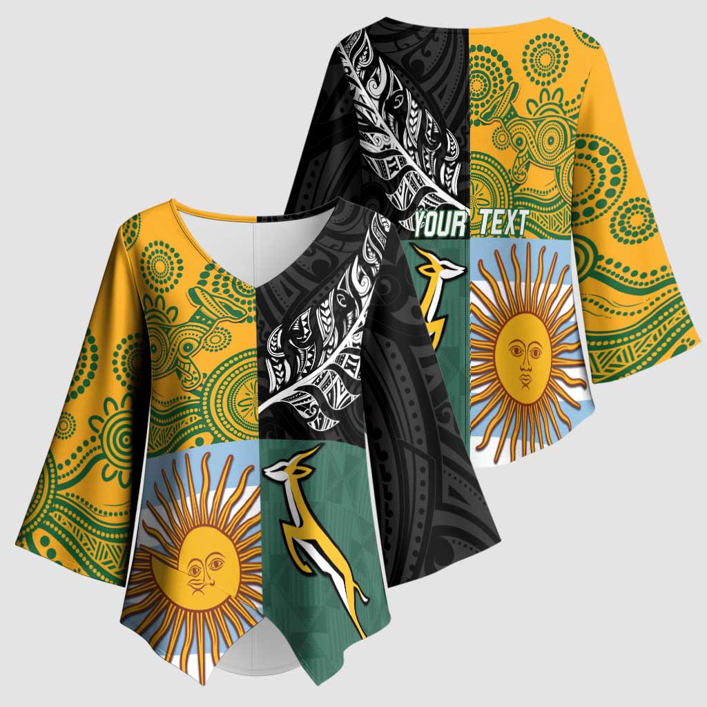 Personalised Rugby 2025 Championship Kimono Sleeve Blouse Combination of Southern Hemisphere Countries - Aussie Hoodie