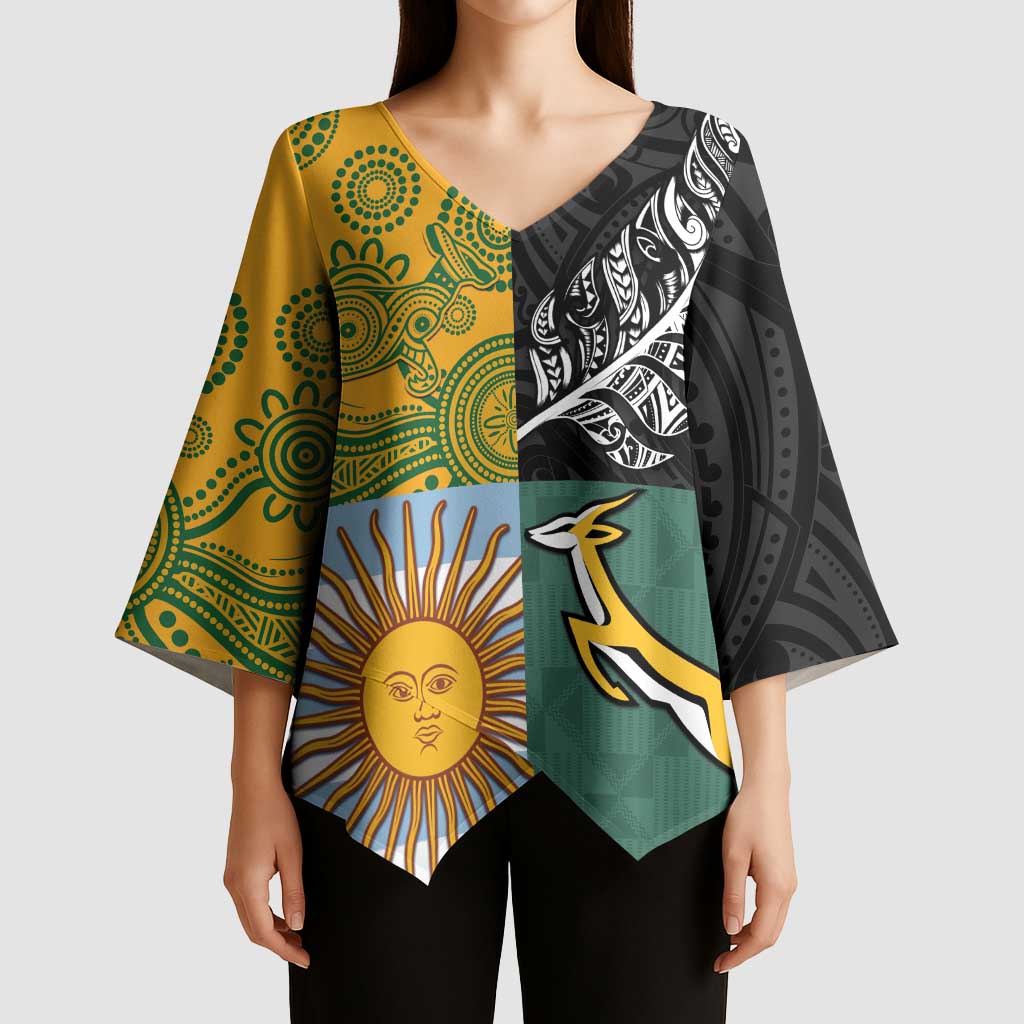 Personalised Rugby 2025 Championship Kimono Sleeve Blouse Combination of Southern Hemisphere Countries - Aussie Hoodie