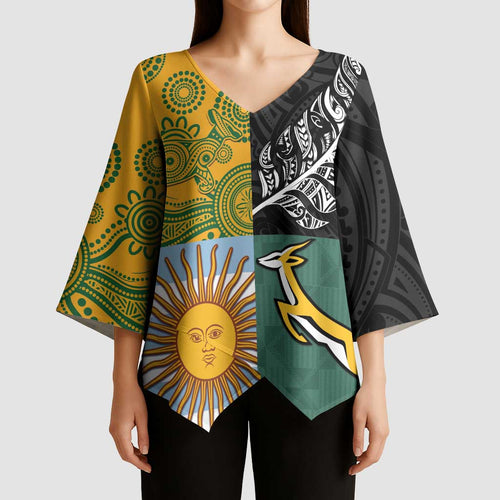 Personalised Rugby 2025 Championship Kimono Sleeve Blouse Combination of Southern Hemisphere Countries - Aussie Hoodie