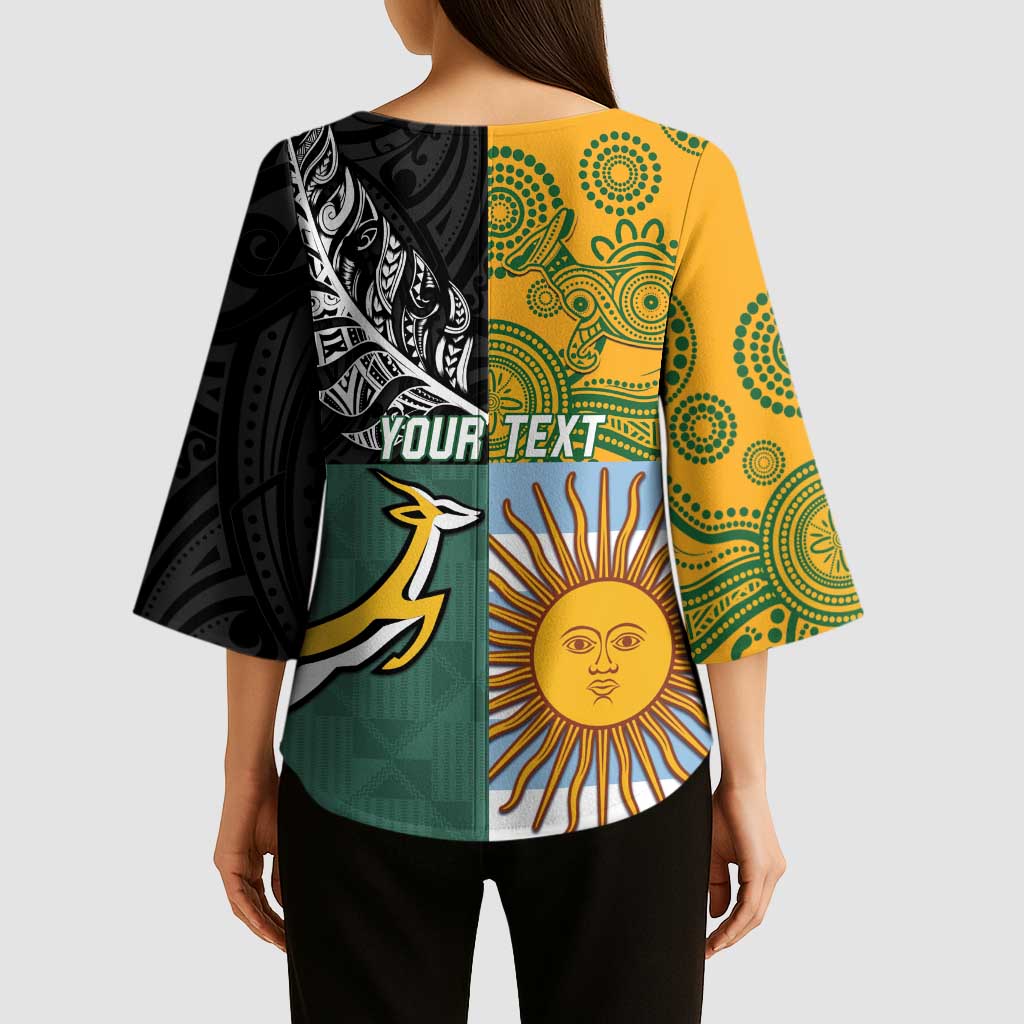 Personalised Rugby 2025 Championship Kimono Sleeve Blouse Combination of Southern Hemisphere Countries - Aussie Hoodie