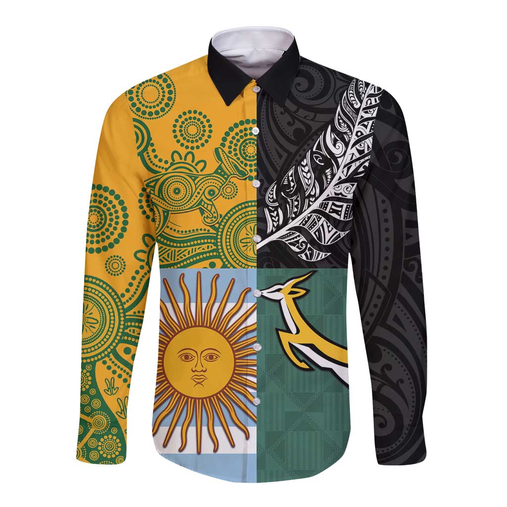 Personalised Rugby 2025 Championship Long Sleeve Button Shirt Combination of Southern Hemisphere Countries - Aussie Hoodie