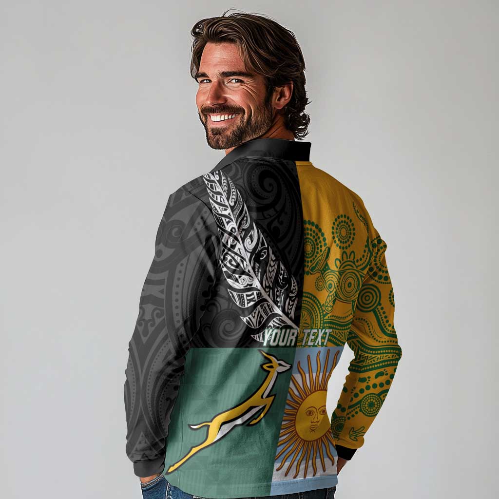 Personalised Rugby 2025 Championship Long Sleeve Polo Shirt Combination of Southern Hemisphere Countries - Aussie Hoodie