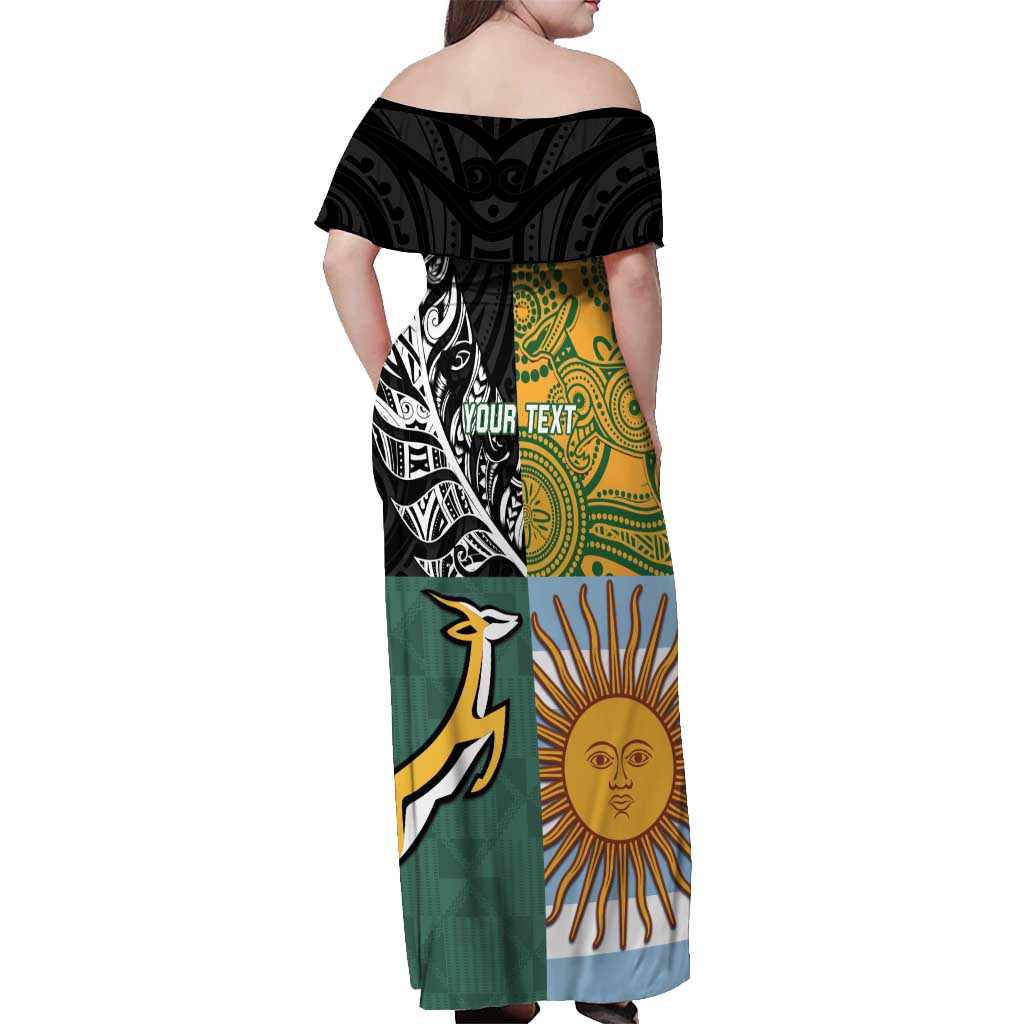 Personalised Rugby 2025 Championship Off Shoulder Maxi Dress Combination of Southern Hemisphere Countries - Aussie Hoodie