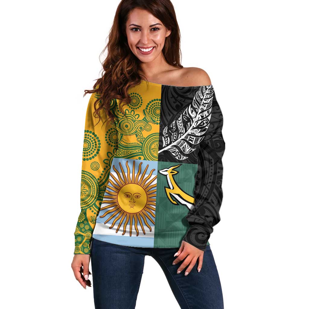 Personalised Rugby 2025 Championship Off Shoulder Sweater Combination of Southern Hemisphere Countries - Aussie Hoodie