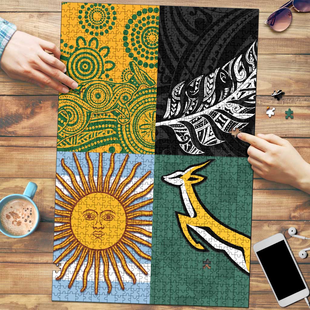 Rugby 2025 Championship Puzzle Combination of Southern Hemisphere Countries - Aussie Hoodie