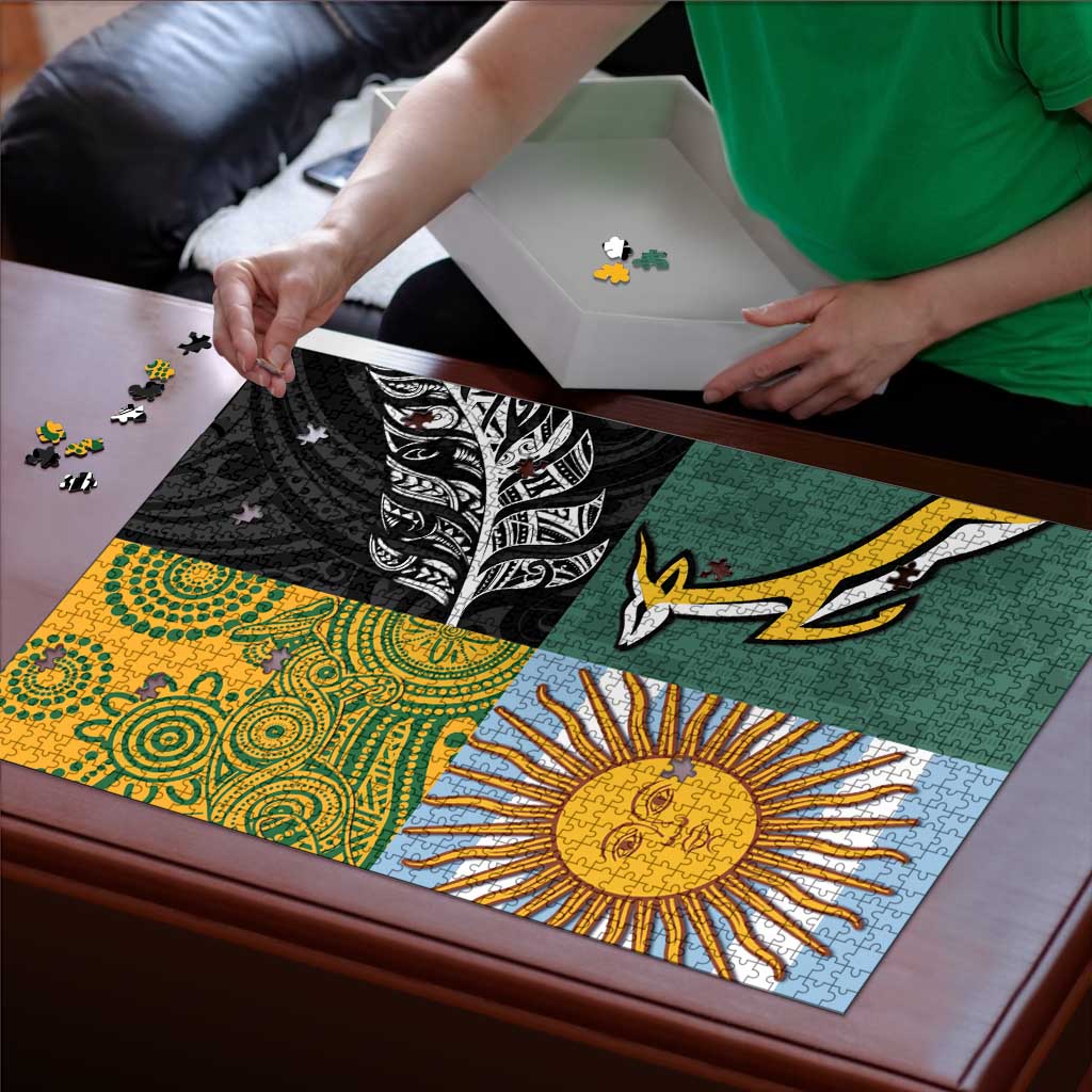 Rugby 2025 Championship Puzzle Combination of Southern Hemisphere Countries - Aussie Hoodie