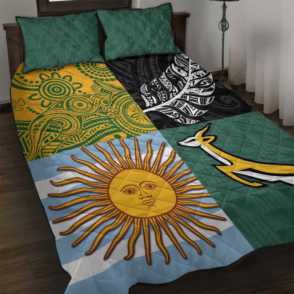 Rugby 2025 Championship Quilt Bed Set Combination of Southern Hemisphere Countries - Aussie Hoodie