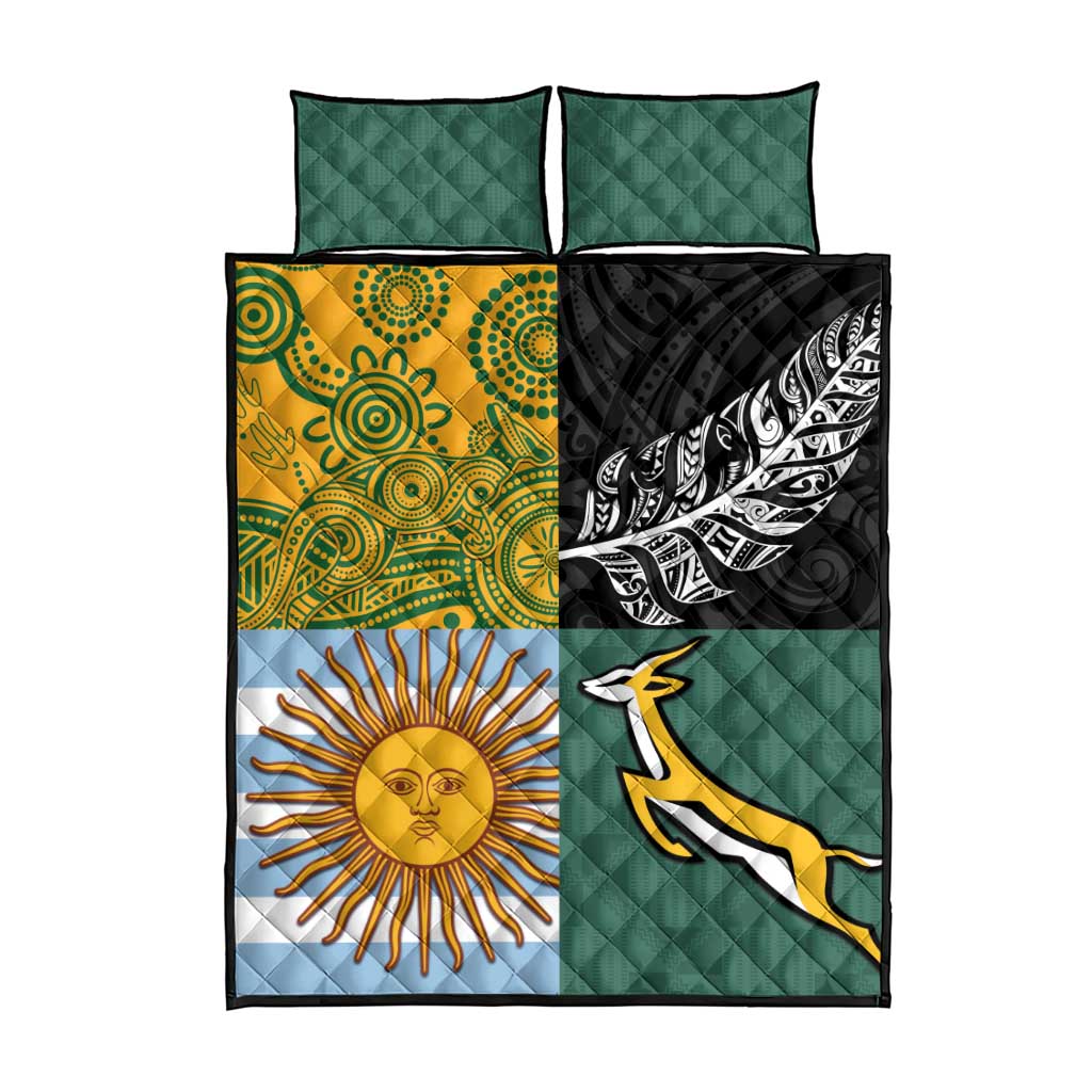 Rugby 2025 Championship Quilt Bed Set Combination of Southern Hemisphere Countries - Aussie Hoodie