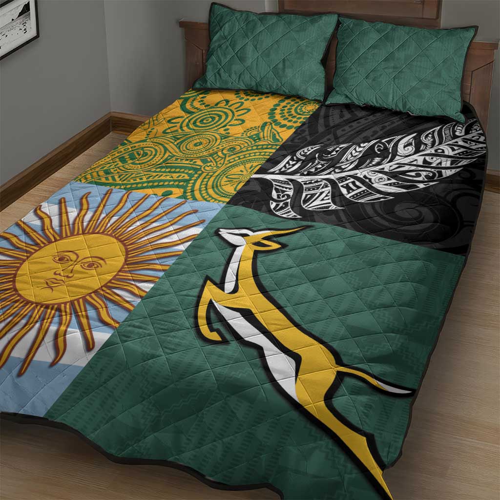 Rugby 2025 Championship Quilt Bed Set Combination of Southern Hemisphere Countries - Aussie Hoodie
