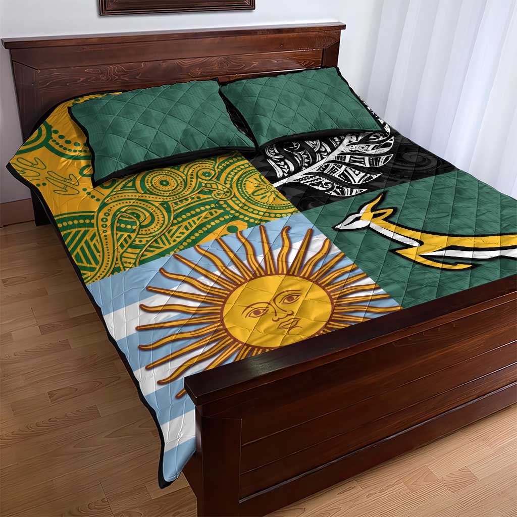 Rugby 2025 Championship Quilt Bed Set Combination of Southern Hemisphere Countries - Aussie Hoodie