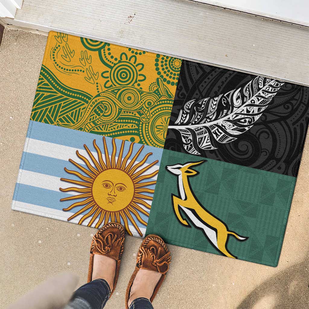 Rugby 2025 Championship Rubber Doormat Combination of Southern Hemisphere Countries - Aussie Hoodie