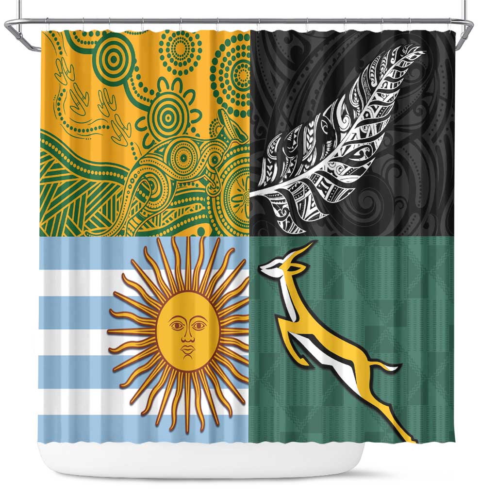 Rugby 2025 Championship Shower Curtain Combination of Southern Hemisphere Countries - Aussie Hoodie