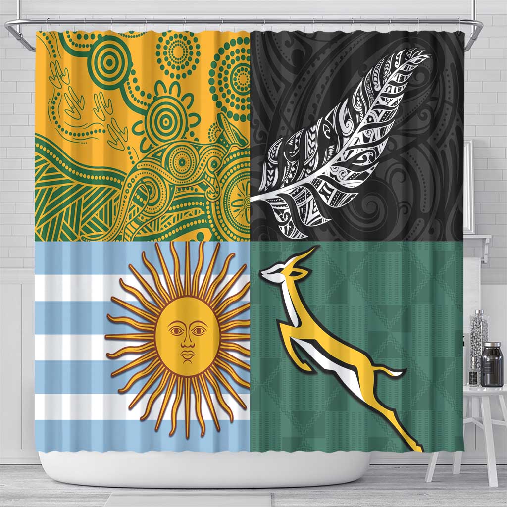 Rugby 2025 Championship Shower Curtain Combination of Southern Hemisphere Countries - Aussie Hoodie