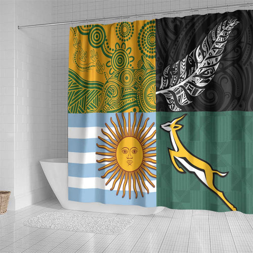 Rugby 2025 Championship Shower Curtain Combination of Southern Hemisphere Countries - Aussie Hoodie