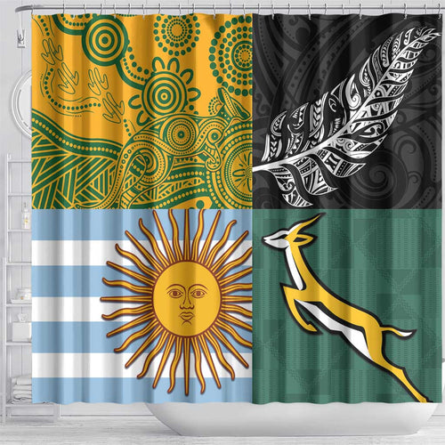 Rugby 2025 Championship Shower Curtain Combination of Southern Hemisphere Countries - Aussie Hoodie