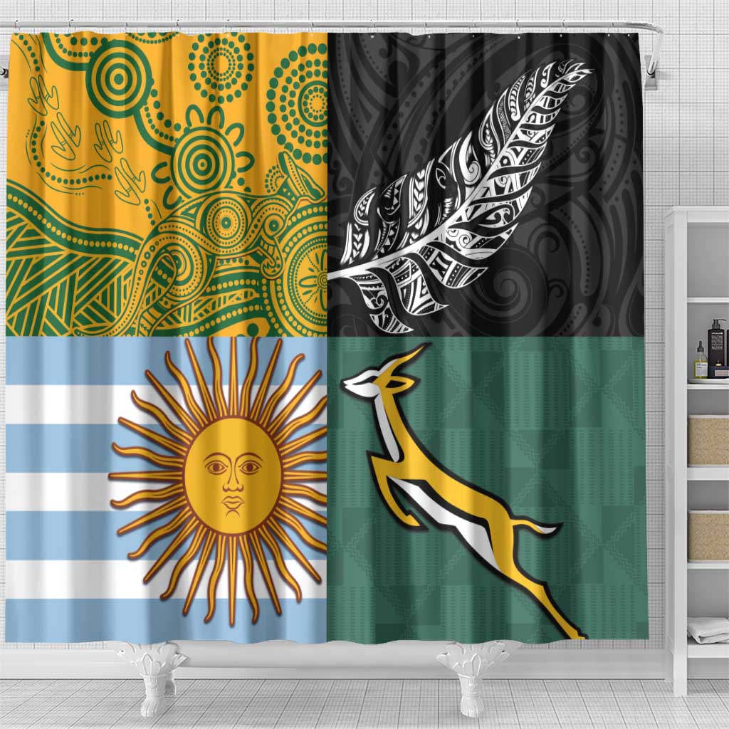Rugby 2025 Championship Shower Curtain Combination of Southern Hemisphere Countries - Aussie Hoodie